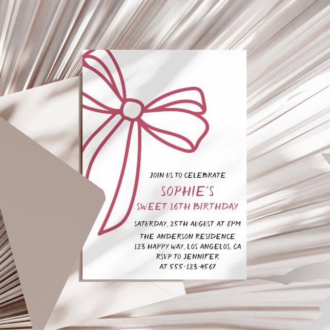 Elegant Pink Bow Sweet 16 Birthday Einladung (Von Creator hochgeladen)
