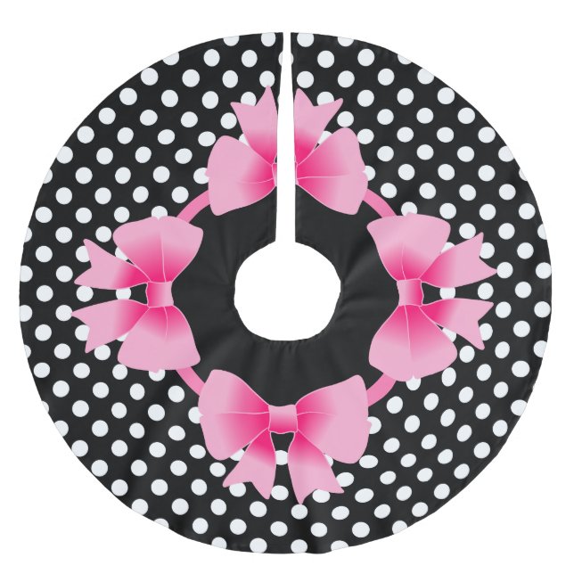 Elegant Pink Bow Weihnachten Polyester Weihnachtsbaumdecke (Vorderseite)