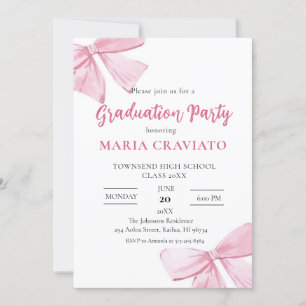 Élégant Pink Bows Graduation Party Invitation