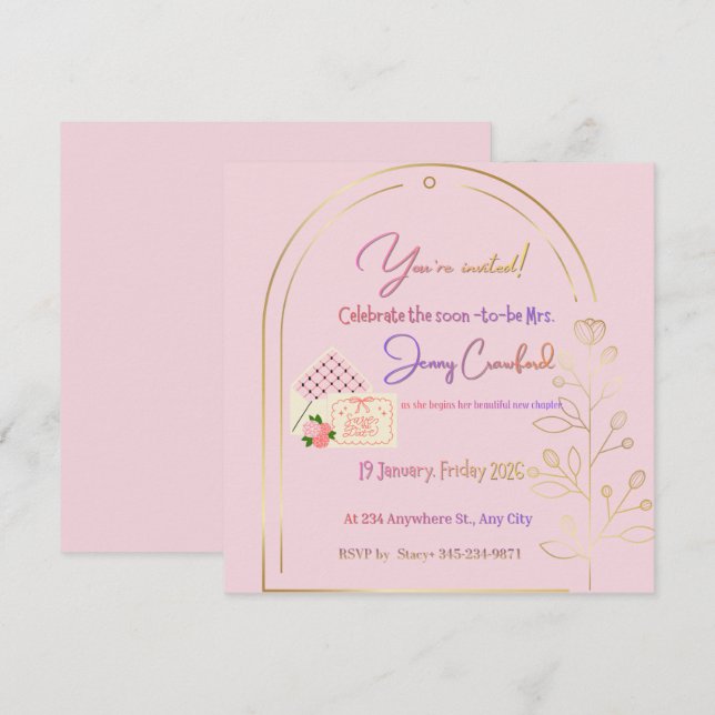 Elegant Pink Bridal Shower Invitation | Modern Arc (Devant / Derrière)