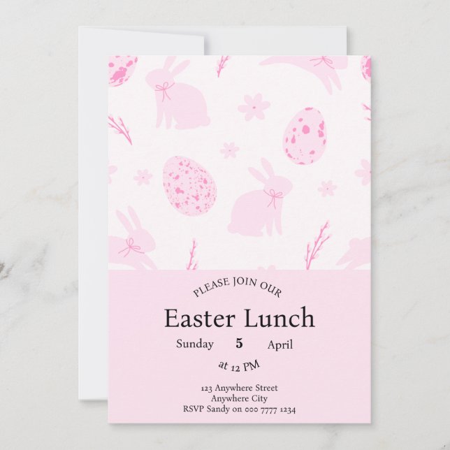 Elegant Pink Bunny and Egg Ostereinladung Einladung (Vorderseite)