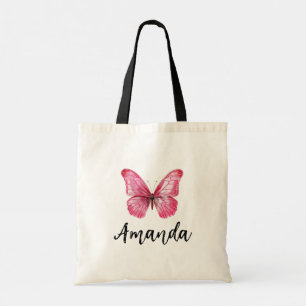 Elegant Pink Butterfly Name Girly Tragetasche