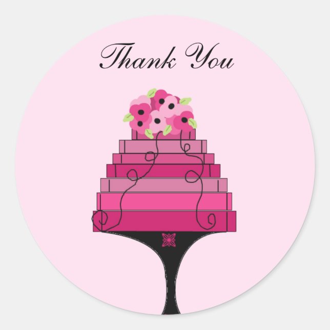 Elegant Pink Cake Danke Runder Aufkleber (Vorderseite)