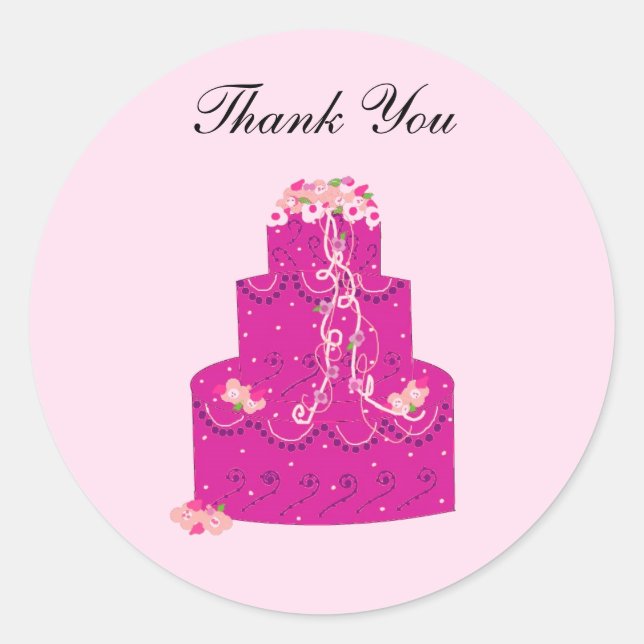 Elegant Pink Cake Danke Runder Aufkleber (Vorderseite)