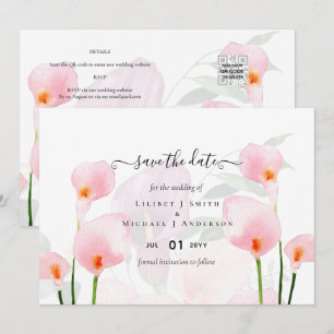 Elegant Pink Calla Lily Wedding Rett Date QR Code Einladung