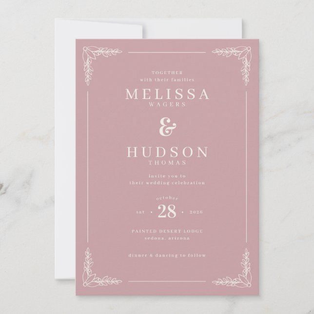Elegant Pink Calligraphy With Floral Einladung (Vorderseite)
