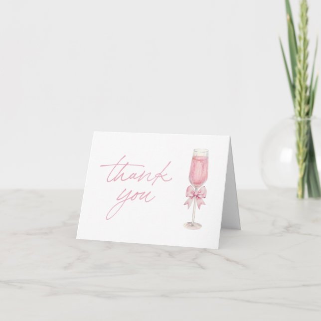 Elegant Pink Champagne Bow Shower Thank You Card Dankeskarte (Vorderseite)