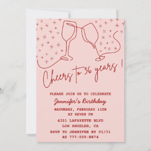 Elegant Pink Cheers Champagne 36. Geburtstag Einladung