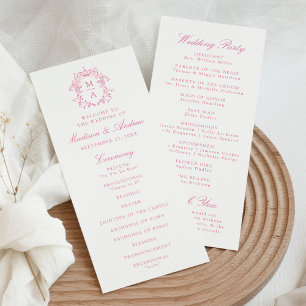 Élégant Pink Chinoiserie Crest Wedding Programme