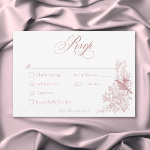 Elegant Pink Chinoiserie Natur & Vögel Hochzeit RSVP Karte
