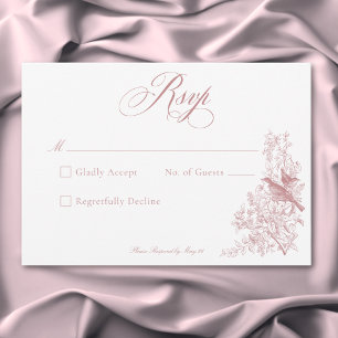 Elegant Pink Chinoiserie Natur & Vögel Hochzeit RSVP Karte