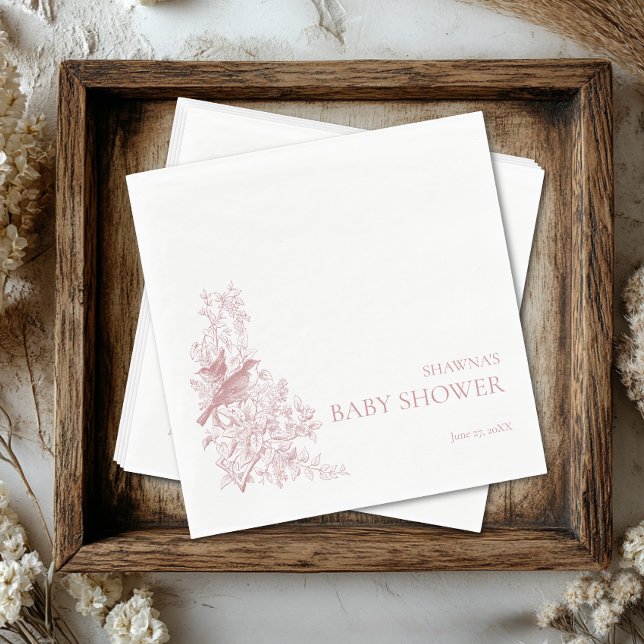 Elegant Pink Chinoiserie Nature Birds Babydusche Serviette (Elegant Pink Chinoiserie Nature Birds Baby Shower Napkins)