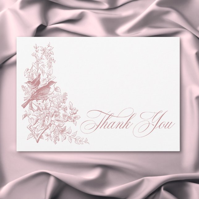 Elegant Pink Chinoiserie Nature & Birds Wedding Dankeskarte (Elegant Pink Chinoiserie Nature & Birds Wedding Thank You Card)