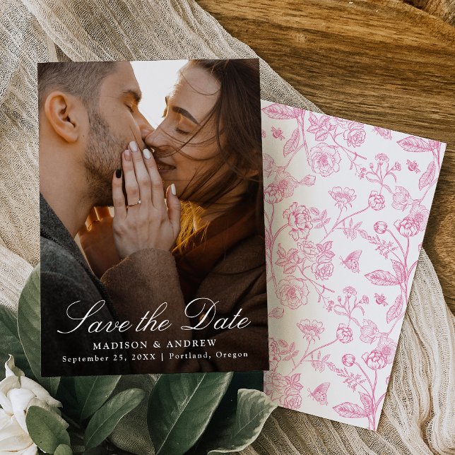 Elegant Pink Chinoiserie Photo Wedding Save The Date (Von Creator hochgeladen)