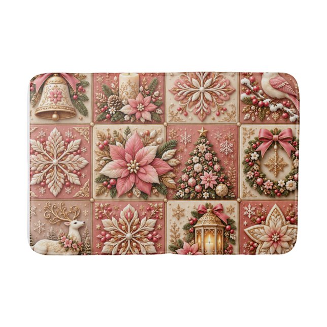 Elegant Pink Christmas Patchwork Blanket Badematte (Vorderseite)
