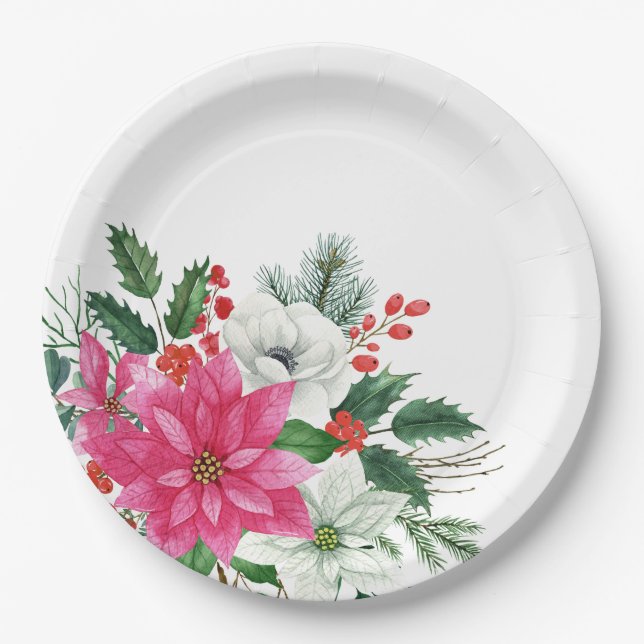 Elegant Pink Christmas Poinsettia Pappteller (Vorderseite)