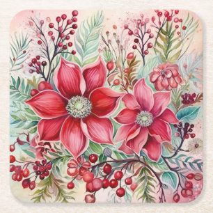 Elegant Pink Christmas Poinsettia Rechteckiger Pappuntersetzer