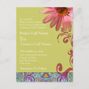 Elegant Pink ConeFlower Paisley Einladung zur Hoch