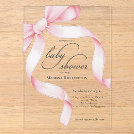 Elegant Pink Coquette Bow Girl Baby Shower Acryleinladungen