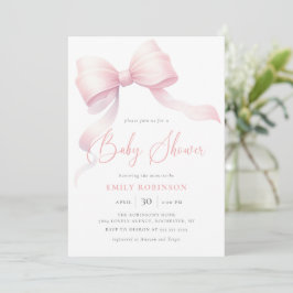 Elegant Pink Coquette Bow Girl Baby Shower Einladung