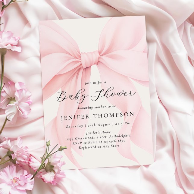 Elegant Pink Coquette Bow Girl Baby Shower Einladung (Von Creator hochgeladen)