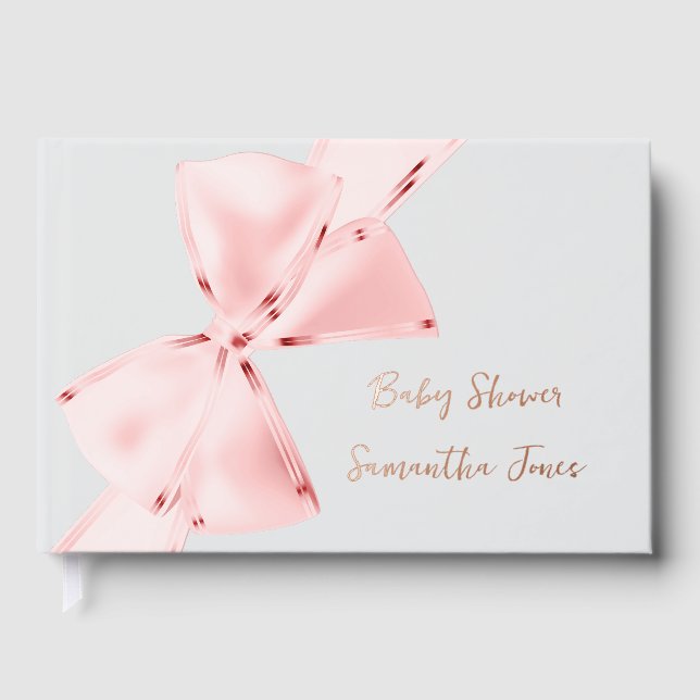 Elegant Pink Coquette Bow Girl Baby Shower Gästebuch (Vorderseite)