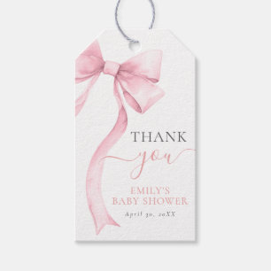 Elegant Pink Coquette Bow Girl Baby Shower Geschenkanhänger