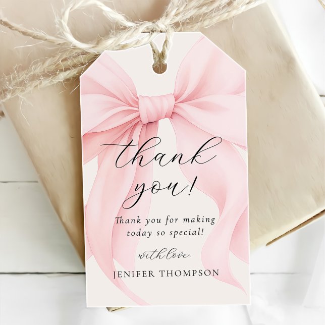 Elegant Pink Coquette Bow Girl Baby Shower Geschenkanhänger (Von Creator hochgeladen)