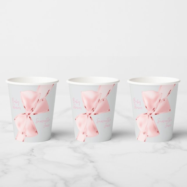 Elegant Pink Coquette Bow Girl Baby Shower Pappbecher (Multi)