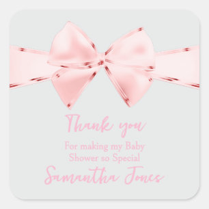 Elegant Pink Coquette Bow Girl Baby Shower Quadratischer Aufkleber