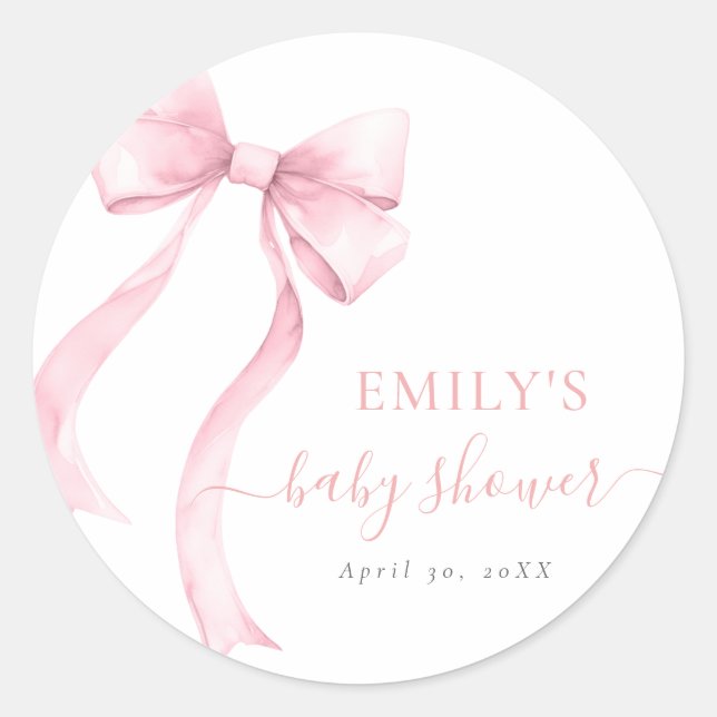 Elegant Pink Coquette Bow Girl Baby Shower Runder Aufkleber (Vorderseite)