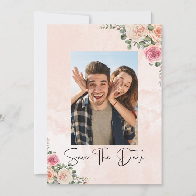 Elegant Pink Cream Floral Wedding Save the Date  Einladung (Vorderseite)