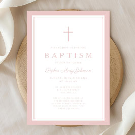 Elegant Pink Cross Baby Girl Baptism Einladung