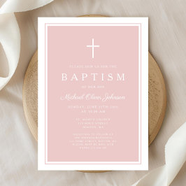 Elegant Pink Cross Girl Baptism Einladung