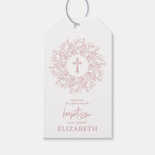 Elegant Pink Cross Girl Baptism Favor Geschenkanhänger (Vorderseite)
