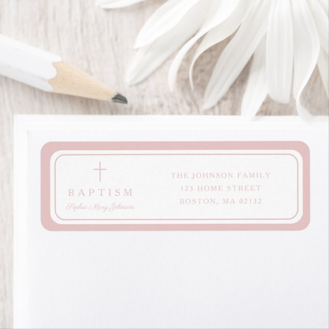 Elegant Pink Cross Girl Baptism Return Address  (Insitu)