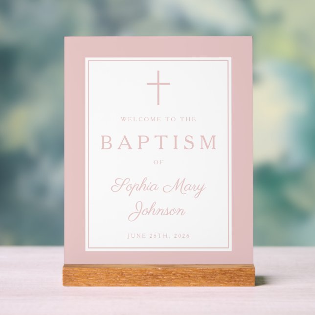 Elegant Pink Cross Girl Baptism Welcome (Neutre)