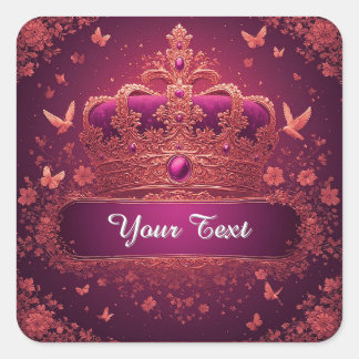 Elegant Pink Crown With Gold Embellishments Quadratischer Aufkleber