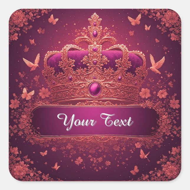 Elegant Pink Crown With Gold Embellishments Quadratischer Aufkleber (Vorderseite)