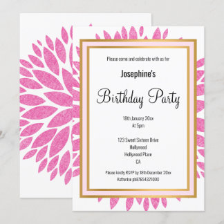 ELEGANT PINK DAHLIA GOLD BIRTHDAY EINLADUNG