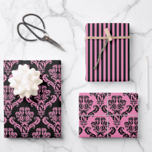 Elegant Pink Damask Geschenkpapier Set