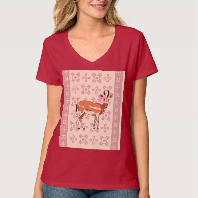 Elegant Pink Doe-patterned Christmas  T-Shirt (Vorderseite)