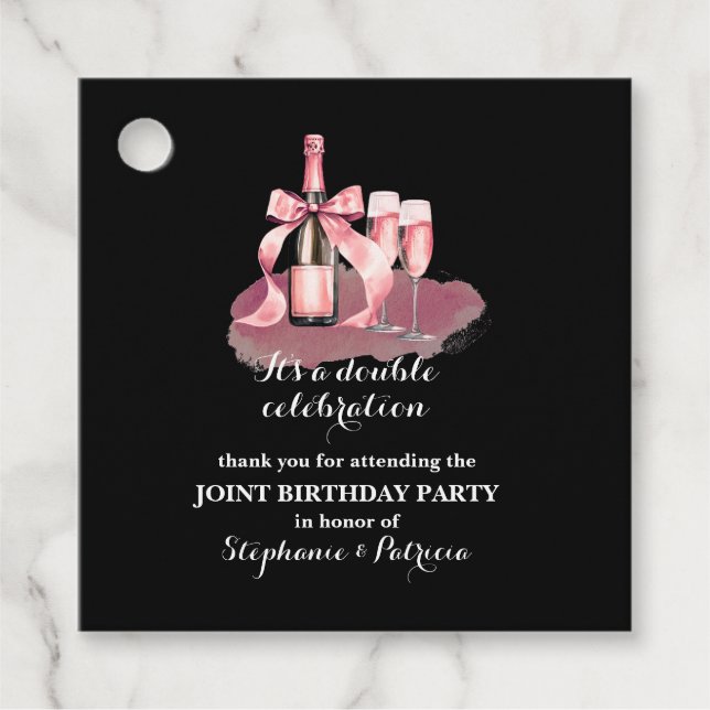 Elegant Pink Double Celebration Joint Birthday Geschenkanhänger (Vorderseite)