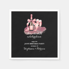 Elegant Pink Double Celebration Joint Birthday Serviette