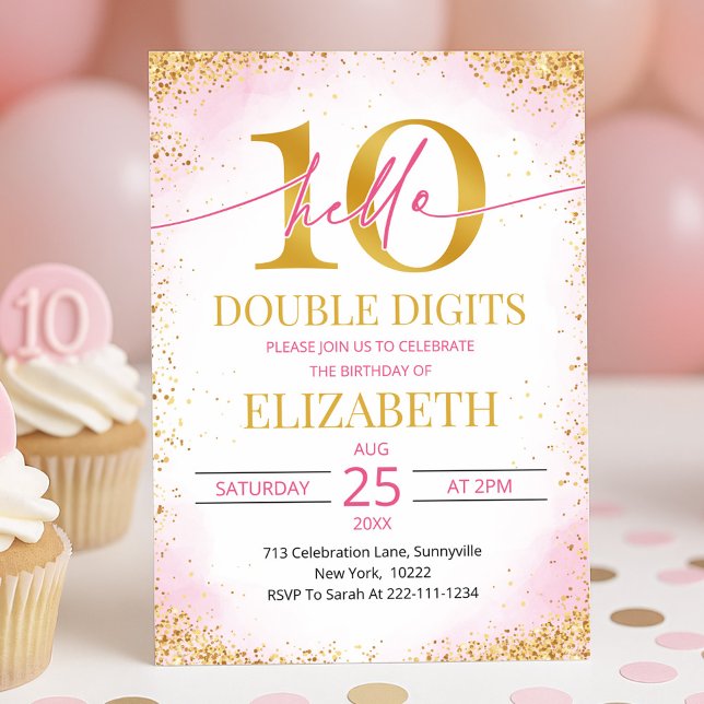 Elegant Pink Double Digits Girl 10th Birthday  Einladung (Von Creator hochgeladen)