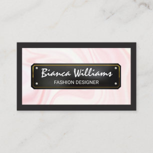 Elegant Pink Drapery   Black Gold Plate Visitenkarte