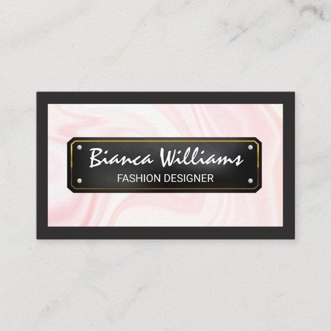 Elegant Pink Drapery | Black Gold Plate Visitenkarte (Vorderseite)