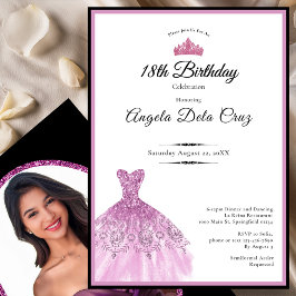 Elegant pink dress 18th birthday debut einladung
