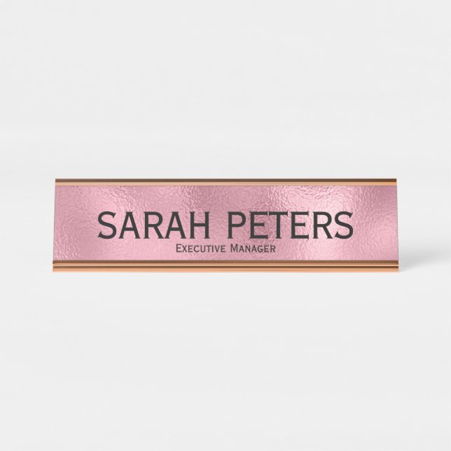 Élégant Pink Executive Manager Bureau Nom Plaque (Devant)