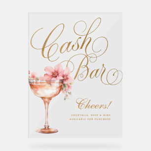 Elégant Pink Faux Gold Floral Cash Bar